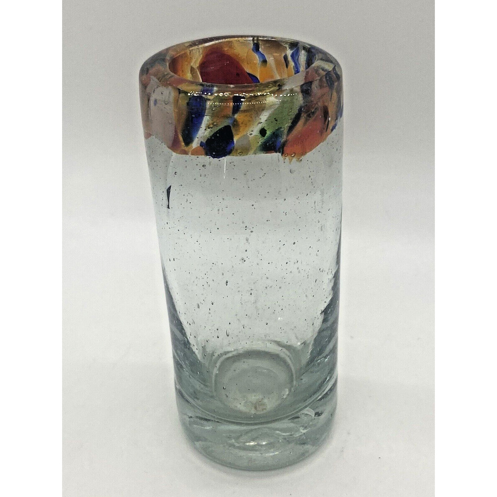 Mexican Hand Blown CONFETTI Rim Shot Glass Hand Blown Art Glass
